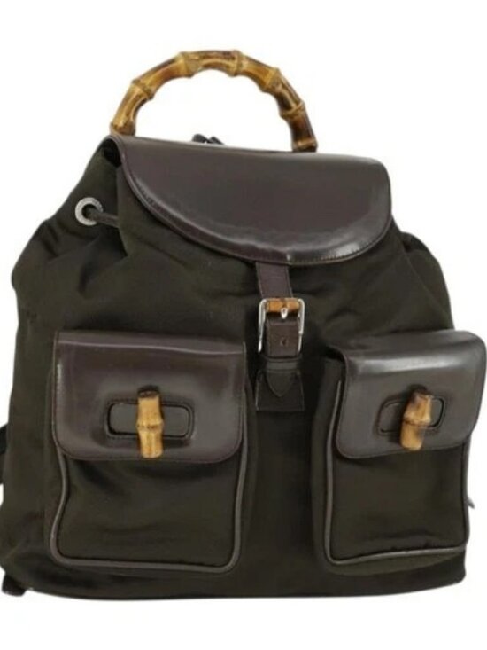 GUCCI Bamboo Backpack Nylon Dark Brown Silver main image 16